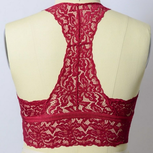 Tops - Burgundy Lace Racerback Bralette